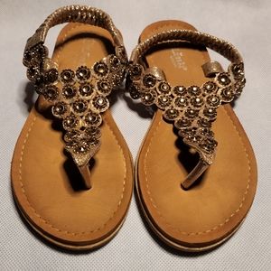 Gold Tan Embellished Girls Sandals Size 1